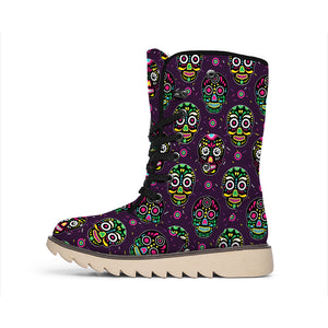 Day Of The Dead Sugar Skull Print Winter Boots