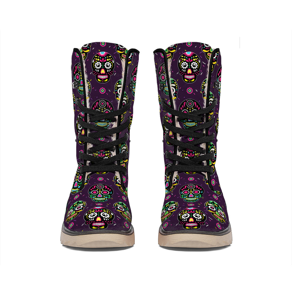 Day Of The Dead Sugar Skull Print Winter Boots