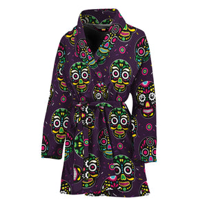 Day Of The Dead Sugar Skull Print Women's Bathrobe