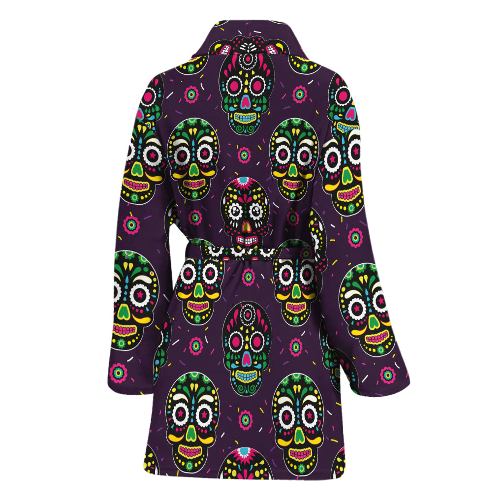 Day Of The Dead Sugar Skull Print Women's Bathrobe