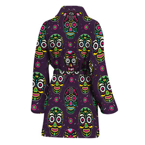 Day Of The Dead Sugar Skull Print Women's Bathrobe