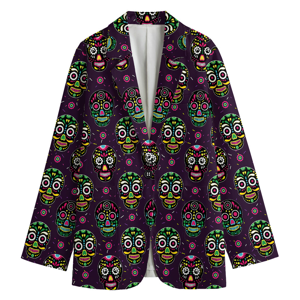 Day Of The Dead Sugar Skull Print Women's Blazer