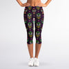 Day Of The Dead Sugar Skull Print Women's Capri Leggings