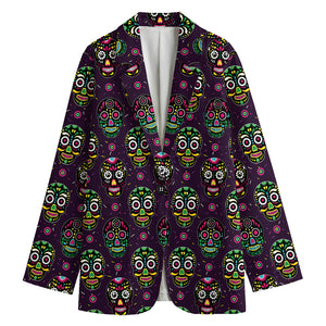 Day Of The Dead Sugar Skull Print Women's Cotton Blazer