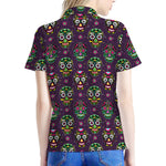 Day Of The Dead Sugar Skull Print Women's Polo Shirt