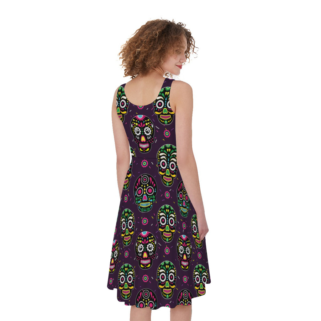 Day Of The Dead Sugar Skull Print Women's Sleeveless Dress