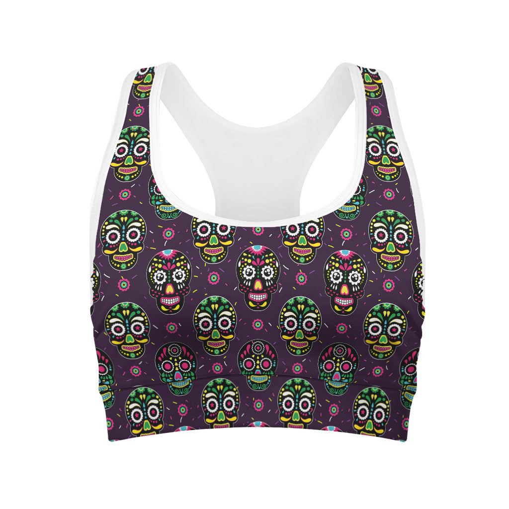 Day Of The Dead Sugar Skull Print Women's Sports Bra