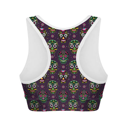 Day Of The Dead Sugar Skull Print Women's Sports Bra