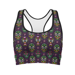 Day Of The Dead Sugar Skull Print Women's Sports Bra