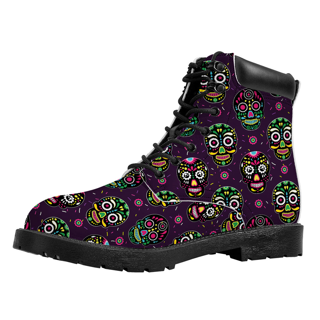 Day Of The Dead Sugar Skull Print Work Boots