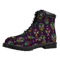 Day Of The Dead Sugar Skull Print Padded Collar Lace Up Boots