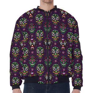 Day Of The Dead Sugar Skull Print Zip Sleeve Bomber Jacket