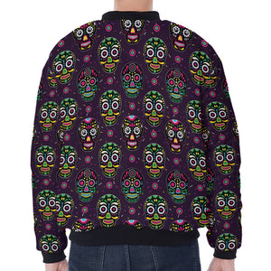 Day Of The Dead Sugar Skull Print Zip Sleeve Bomber Jacket