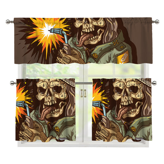 Dead Welder Print 3 Piece Kitchen Curtains