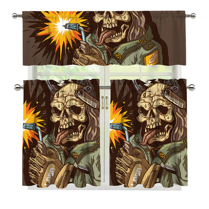 Dead Welder Print 3 Piece Kitchen Curtains