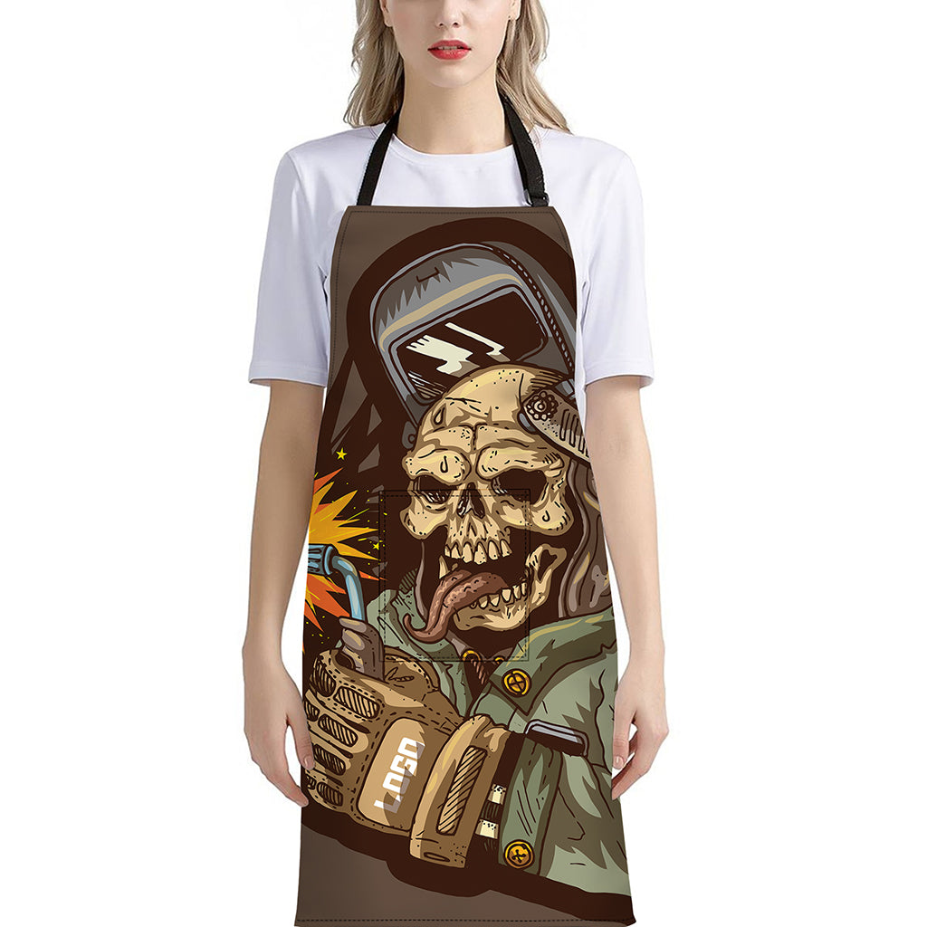 Dead Welder Print Bib Apron With Pocket