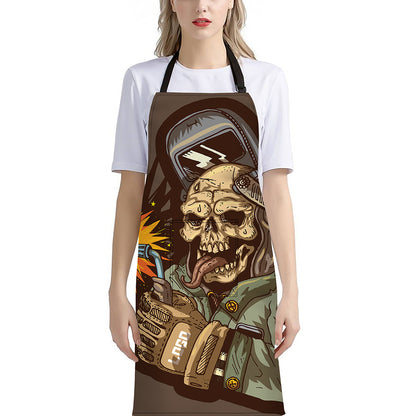 Dead Welder Print Bib Apron With Pocket
