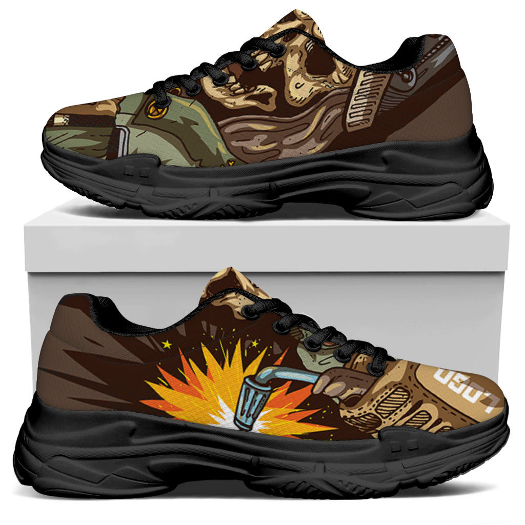 Dead Welder Print Black Chunky Shoes
