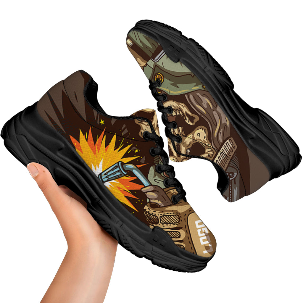Dead Welder Print Black Chunky Shoes