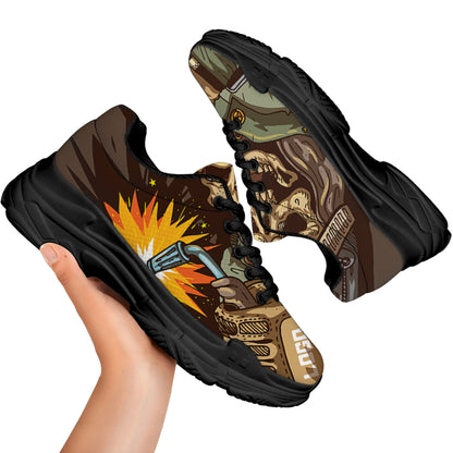 Dead Welder Print Black Chunky Shoes