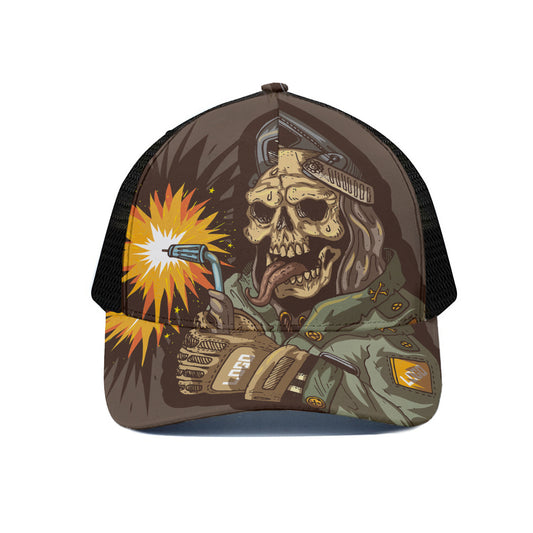 Dead Welder Print Black Mesh Trucker Cap