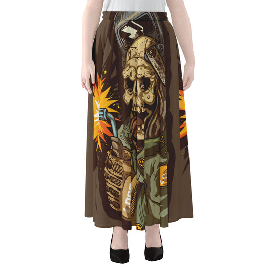 Dead Welder Print Chiffon Maxi Skirt