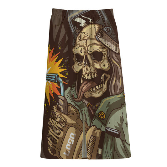 Dead Welder Print Cotton Front Slit Maxi Skirt