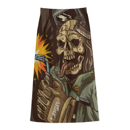 Dead Welder Print Cotton Front Slit Maxi Skirt