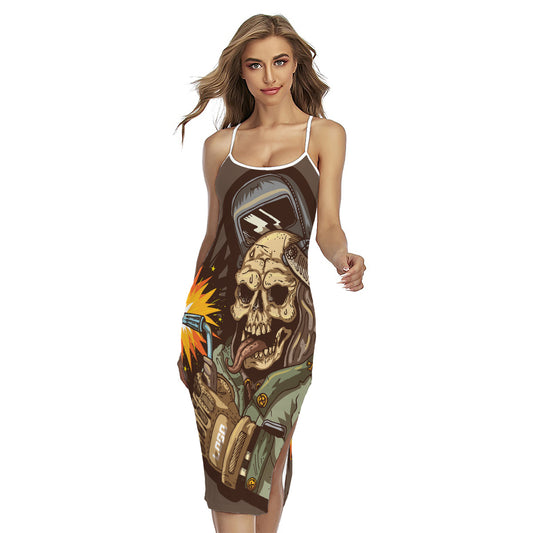 Dead Welder Print Cross Back Cami Dress