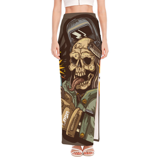 Dead Welder Print High Slit Maxi Skirt