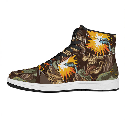 Dead Welder Print High Top Leather Sneakers