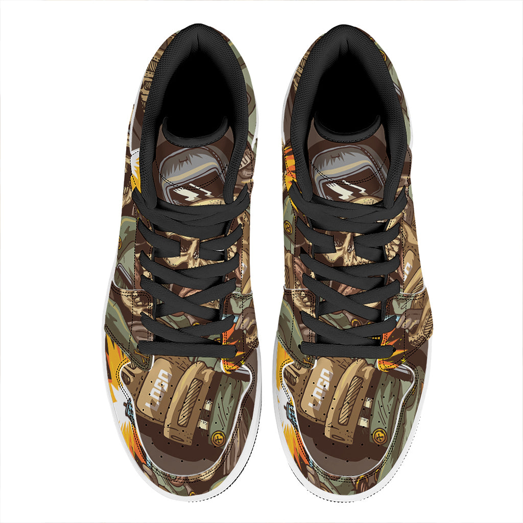 Dead Welder Print High Top Leather Sneakers