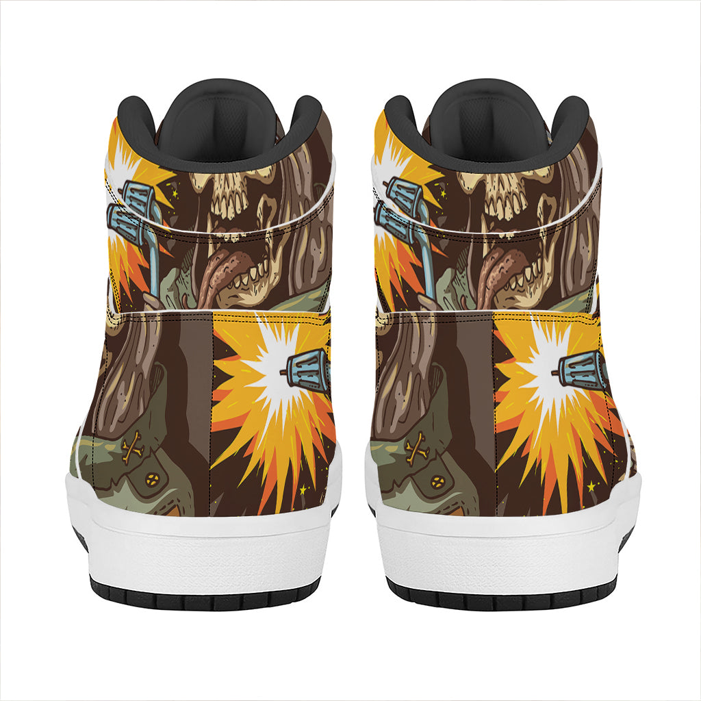 Dead Welder Print High Top Leather Sneakers