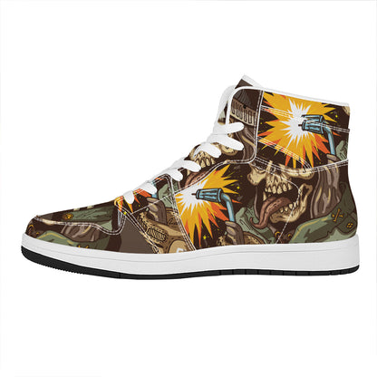 Dead Welder Print High Top Leather Sneakers