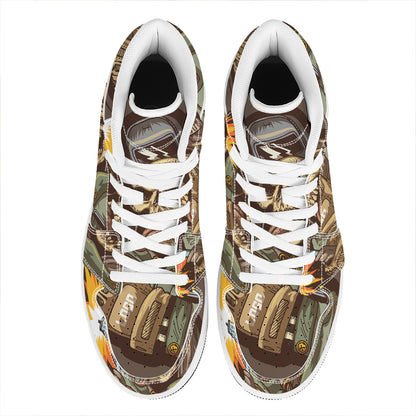 Dead Welder Print High Top Leather Sneakers