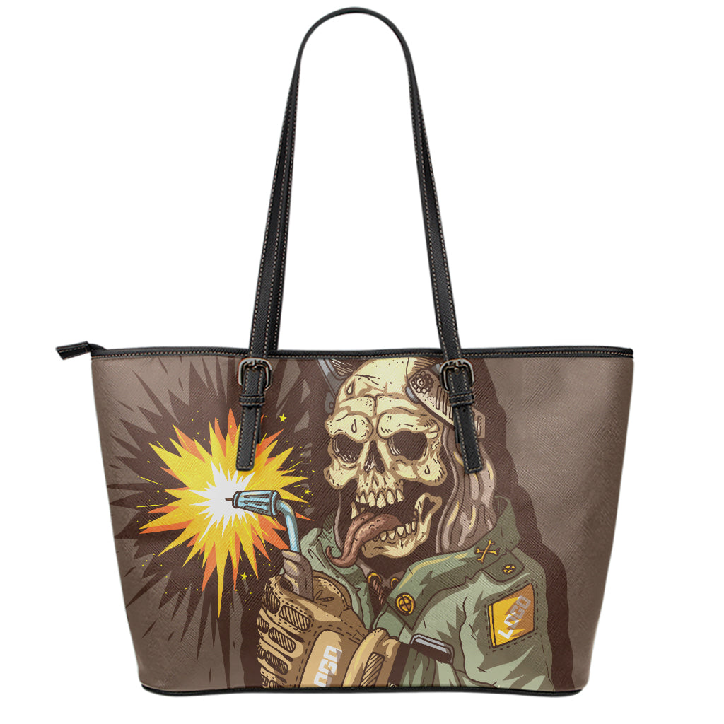 Dead Welder Print Leather Tote Bag