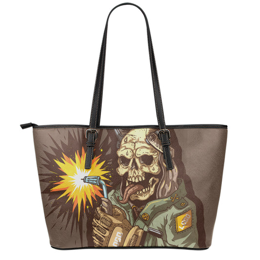 Dead Welder Print Leather Tote Bag