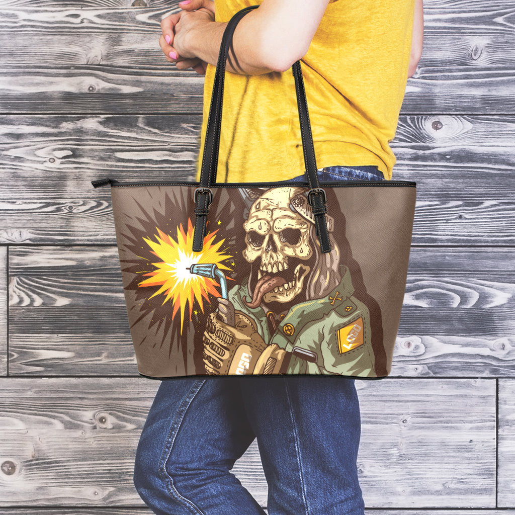 Dead Welder Print Leather Tote Bag
