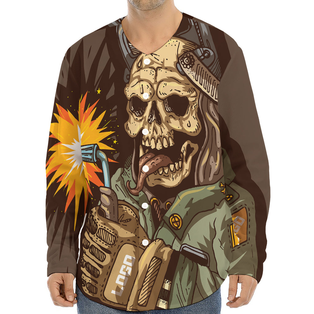 Dead Welder Print Long Sleeve Baseball Jersey
