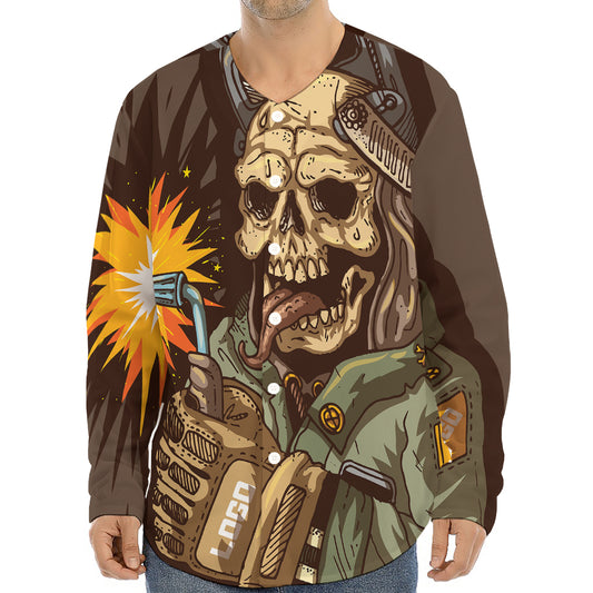 Dead Welder Print Long Sleeve Baseball Jersey