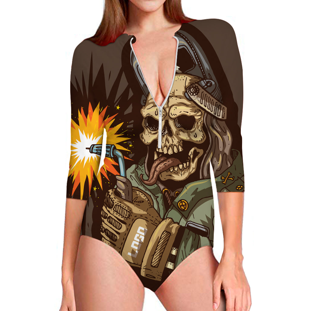 Dead Welder Print Long Sleeve Swimsuit