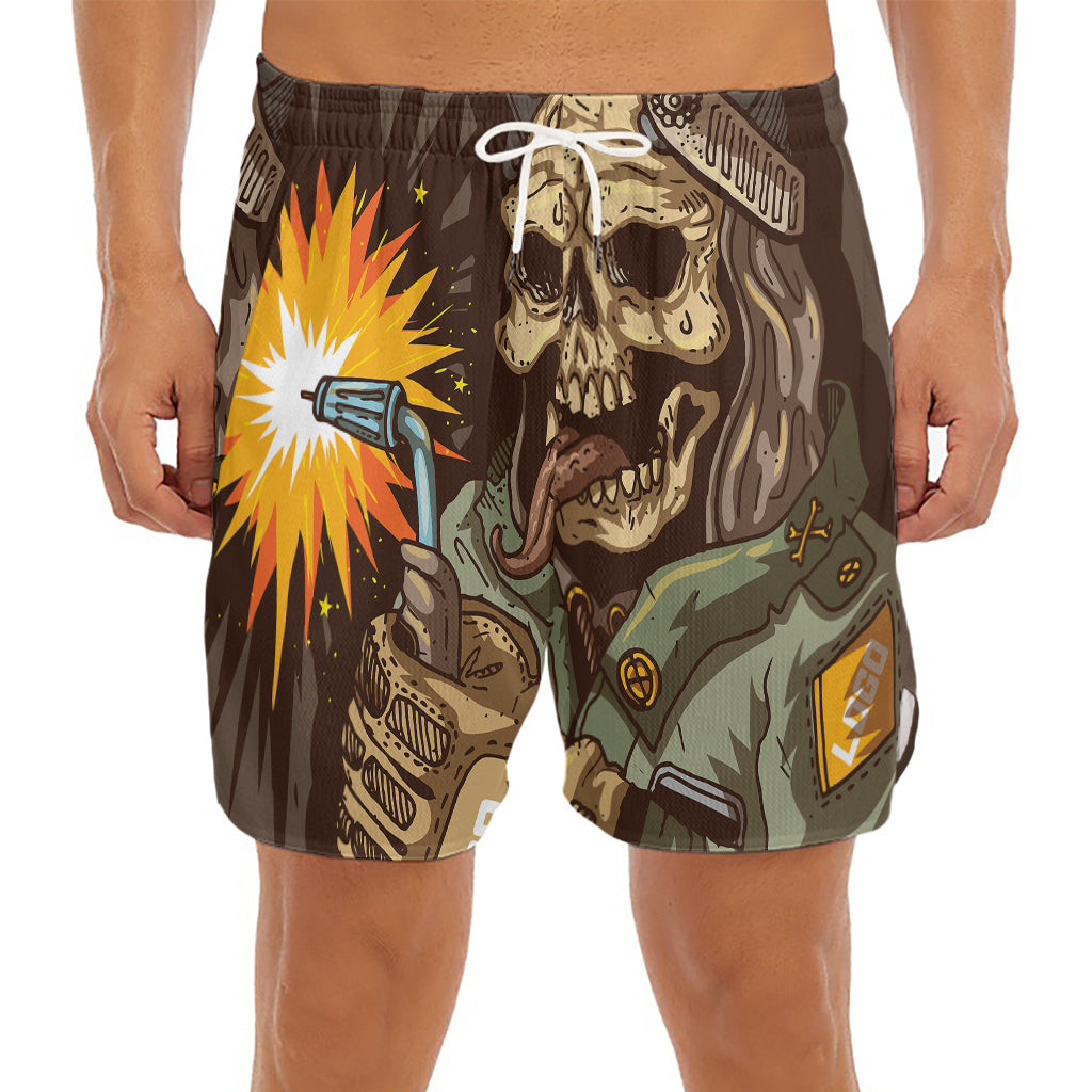 Dead Welder Print Men's Split Running Shorts