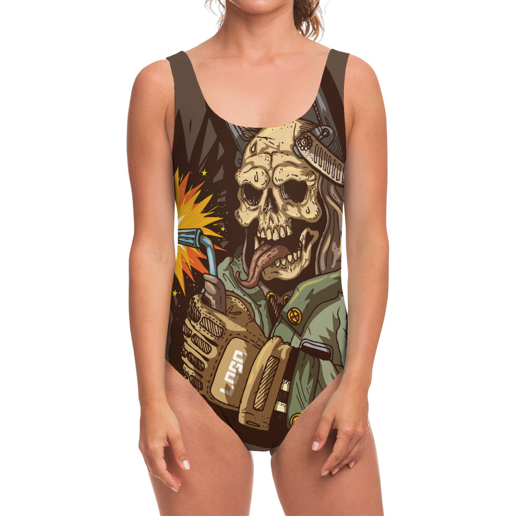 Dead Welder Print One Piece Swimsuit