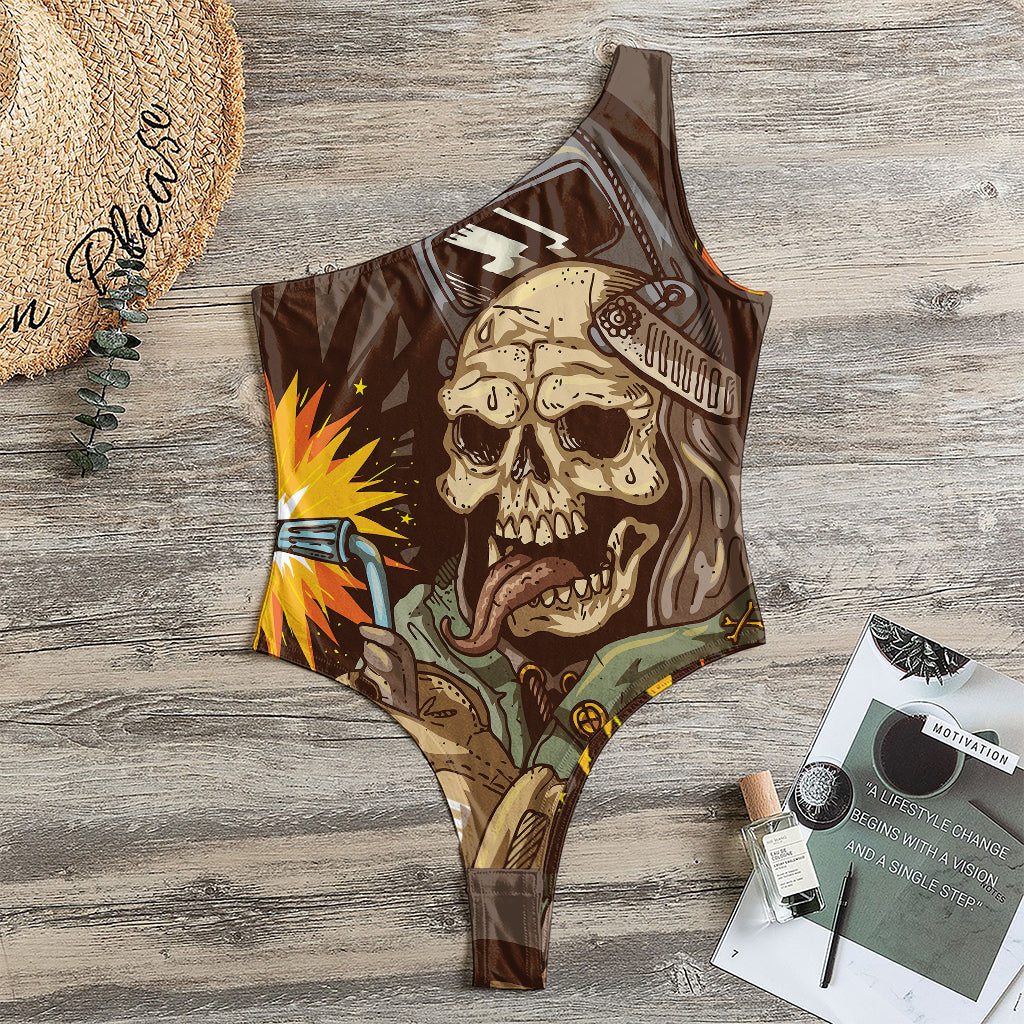 Dead Welder Print One Shoulder Bodysuit