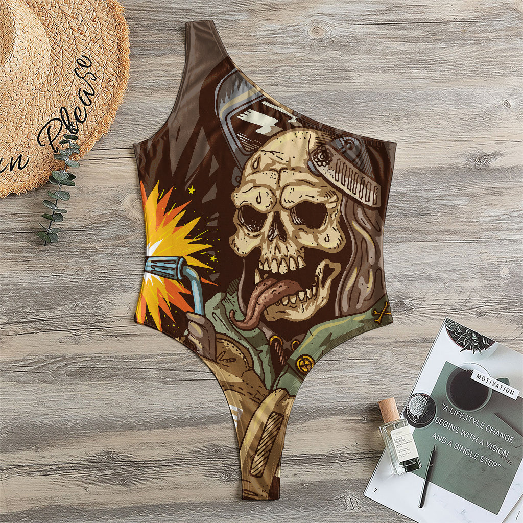 Dead Welder Print One Shoulder Bodysuit