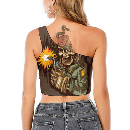 Dead Welder Print One Shoulder Crop Top