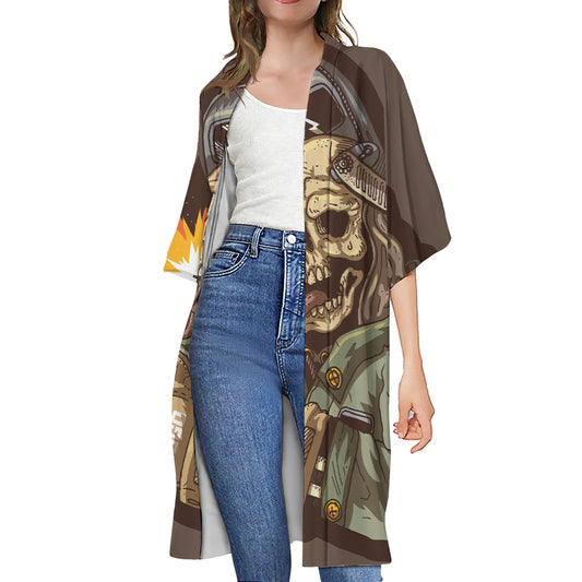 Dead Welder Print Open Front Beach Cover Up