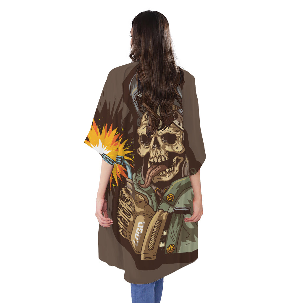 Dead Welder Print Open Front Beach Cover Up
