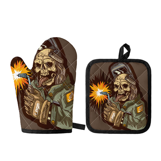 Dead Welder Print Oven Mitt And Pot Holder Set