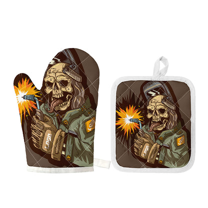 Dead Welder Print Oven Mitt And Pot Holder Set